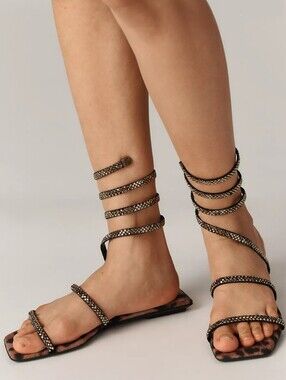 Jeffrey Campbell Slinked Rhinestone Ankle-Wrap Sandals 7.5